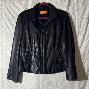 Michael Kors Black Leather Jacket with Zippered Design